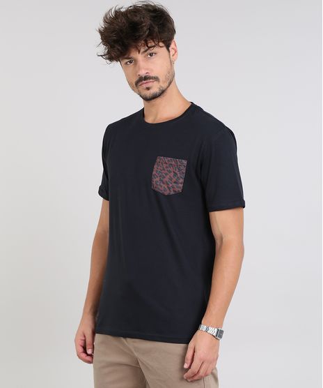 Camiseta-Masculina-com-Bolso-Estampado-Animal-Print-Manga-Curta-Gola-Careca-Preta-9549389-Preto_1