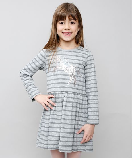 Vestido-Infantil-Listrado--Unicornio--com-Paetes-Manga-Longa-Cinza-Mescla-9537309-Cinza_Mescla_1