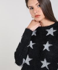 Sueter-Feminino-Estampado-com-Estrelas-em-Trico-com-Pelo-Preto-9360652-Preto_4