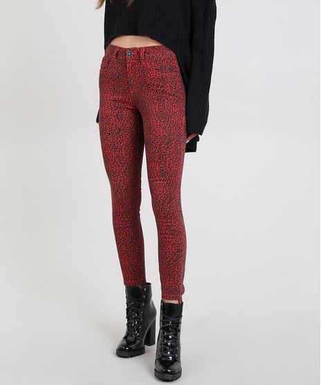 Calca-de-Sarja-Feminina-Cigarrete-Estampada-Animal-Print-Vermelha-9587489-Vermelho_1