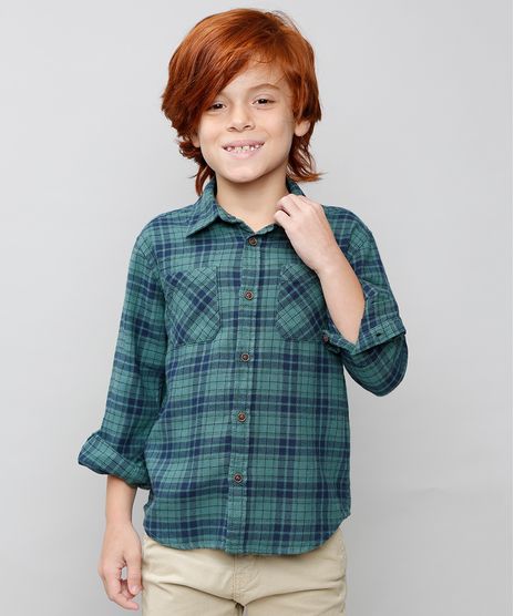 Camisa-Infantil-Estampada-Xadrez-com-Bolso-Manga-Longa-Verde-9382072-Verde_1