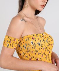Vestido-Feminino-Longo-Ombro-a-Ombro-Estampado-Floral-Manga-Curta-Mostarda-9568812-Mostarda_4