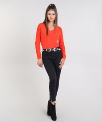 Sueter-Feminino-em-Trico-de-Chenille-Decote-V-Manga-Longa--Laranja-9431371-Laranja_3