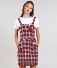 Vestido-Feminino-Curto-Estampado-Xadrez-com-Bolso-Alca-Media-Vermelho-Escuro-9436137-Vermelho_Escuro_1