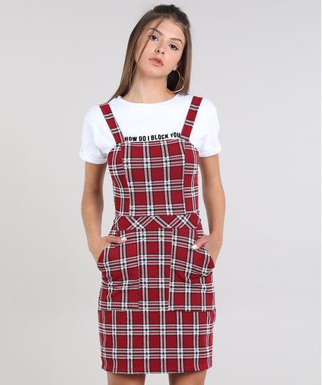 Vestido-Feminino-Curto-Estampado-Xadrez-com-Bolso-Alca-Media-Vermelho-Escuro-9436137-Vermelho_Escuro_1