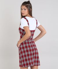 Vestido-Feminino-Curto-Estampado-Xadrez-com-Bolso-Alca-Media-Vermelho-Escuro-9436137-Vermelho_Escuro_2