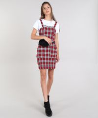 Vestido-Feminino-Curto-Estampado-Xadrez-com-Bolso-Alca-Media-Vermelho-Escuro-9436137-Vermelho_Escuro_3