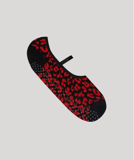 Meia-Feminina-Sapatilha-Estampada-Animal-Print-Preta-9580267-Preto_1