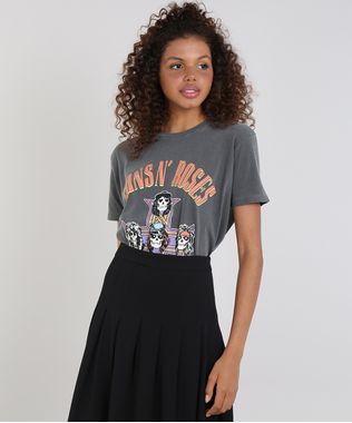 T-Shirt-Feminina-de-Banda-Mindset-Guns-N--Roses-Manga-Curta-Decote-Redondo-Chumbo-9638057-Chumbo_1