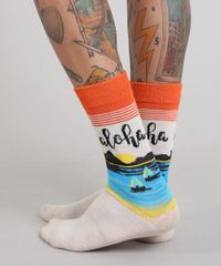 Meia-Masculina-Cano-Alto-com-Estampa-Aloha-Bege-9429293-Bege_3