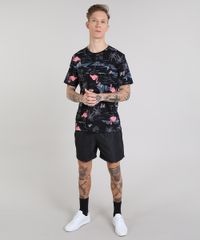 Camiseta-Masculina-Estampada-de-Flamingos-Manga-Curta-Gola-Careca-Preta-9511121-Preto_3