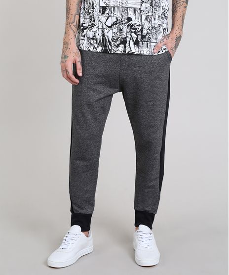 Calca-Masculina-Relaxed-em-Moletom-com-Faixa-Lateral--Cinza-Mescla-Escuro-9573337-Cinza_Mescla_Escuro_1