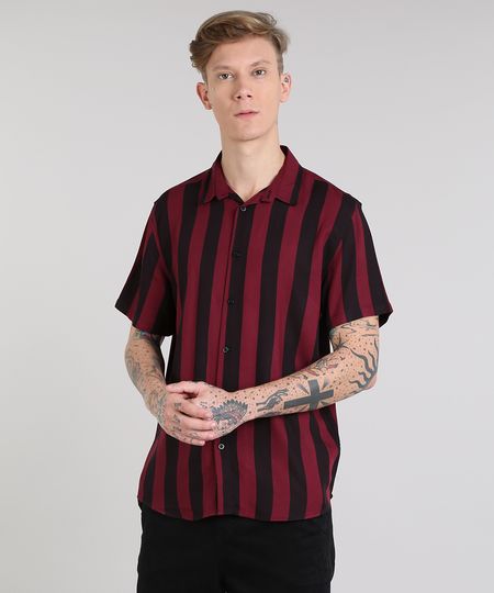 Camisa-Masculina-Listrada-Manga-Curta-Vinho-9527326-Vinho_1 Camisa-Masculina-Listrada-Manga-Curta-Vinho-9527326-Vinho_1