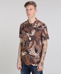 Camisa-Masculina-Estampada-de-Folhagem-Manga-Curta-Preta-9527329-Preto_1