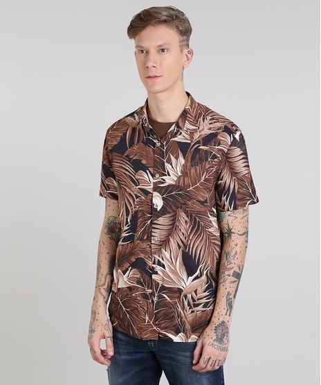 Camisa-Masculina-Estampada-de-Folhagem-Manga-Curta-Preta-9527329-Preto_1