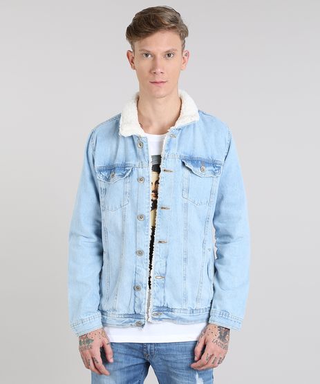 jaqueta jeans com pelinho masculina