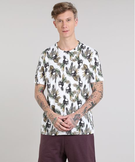 Camiseta-Masculina-Estampada-de-Abacaxis-com-Caveiras-Manga-Curta-Gola-Careca-Off-White-9511116-Off_White_1