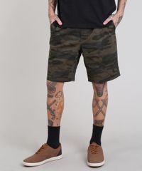 Bermuda-de-Sarja-Masculina-Reta-Estampada-Camuflada-com-Bolsos-Verde-Militar-9578297-Verde_Militar_1