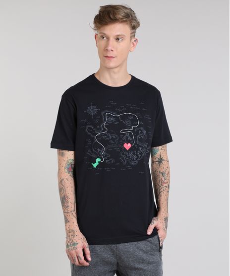 Camiseta-Masculina-com-Estampa-de-Mapa-Manga-Curta-Gola-Careca-Preta-9585237-Preto_1