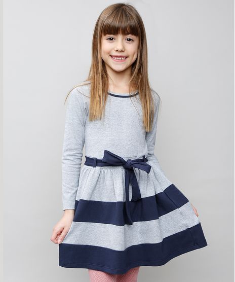 Vestido-Infantil-com-Recortes-e-Laco-Manga-Longa-Cinza-Mescla-8586013-Cinza_Mescla_1