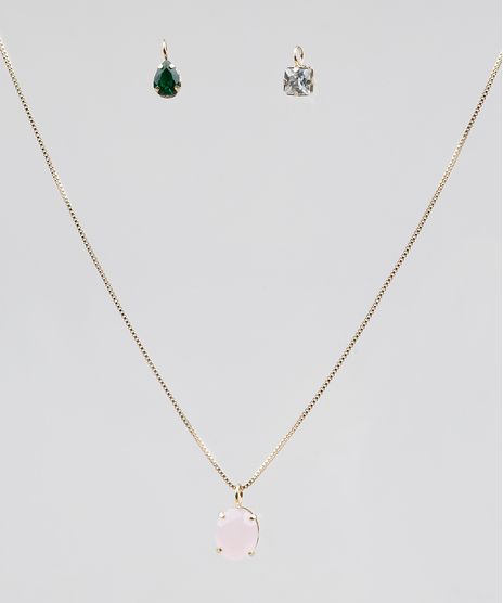 Colar-Feminino-Folheado-com-Pingentes-de-Pedra-Zirconia-Dourado-9544832-Dourado_1