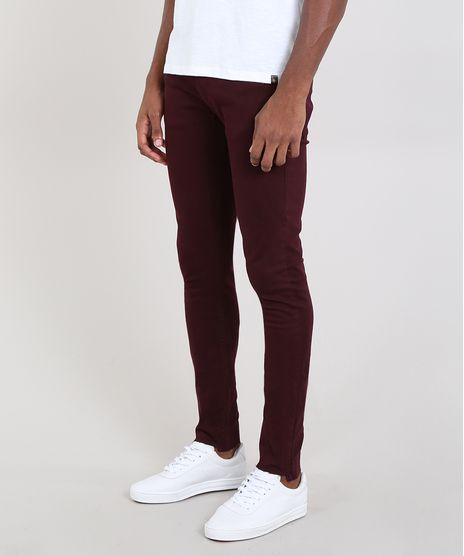Calca-de-Sarja-Masculina-Skinny-com-Barra-a-Fio-Vinho-9532884-Vinho_1