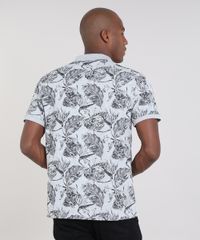 Polo-Masculina-Estampada-de-Folhagem-com-Bolso-Manga-Curta-Cinza-Mescla-9534408-Cinza_Mescla_2