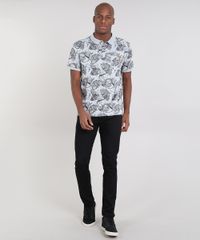 Polo-Masculina-Estampada-de-Folhagem-com-Bolso-Manga-Curta-Cinza-Mescla-9534408-Cinza_Mescla_3