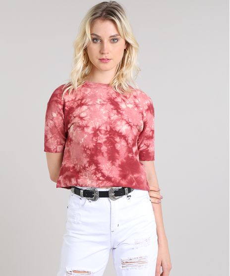 Blusa-Feminina-Cropped-Estampada-Tie-Dye-em-Moletom-Manga-Curta-Decote-Redondo-Vermelha-9554131-Vermelho_1