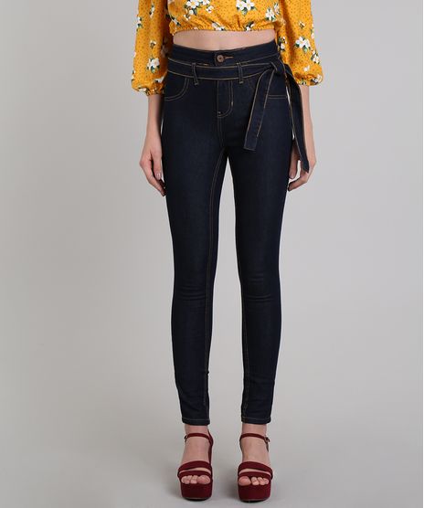 Calca-Jeans-Feminina-Sawary-Skinny-com-Faixa-para-Amarrar-Azul-Escuro-9617985-Azul_Escuro_1