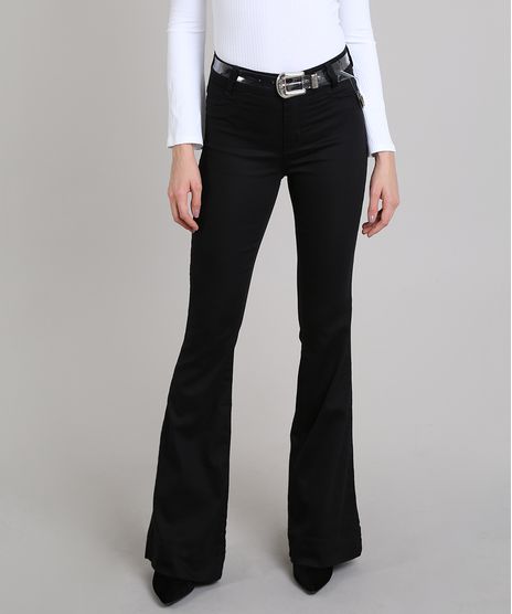 Calca-de-Sarja-Sawary-Feminina-Flare-com-Cinto-Transparente-Preta-9617989-Preto_1