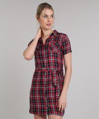Vestido-Chemise-Feminino-Curto-Estampado-Xadrez-Manga-Curta-Vermelho-9573165-Vermelho_1