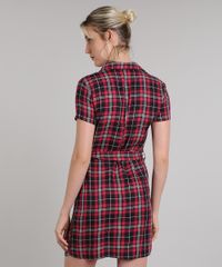 Vestido-Chemise-Feminino-Curto-Estampado-Xadrez-Manga-Curta-Vermelho-9573165-Vermelho_2