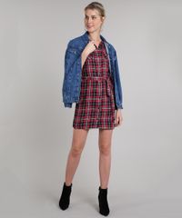 Vestido-Chemise-Feminino-Curto-Estampado-Xadrez-Manga-Curta-Vermelho-9573165-Vermelho_3