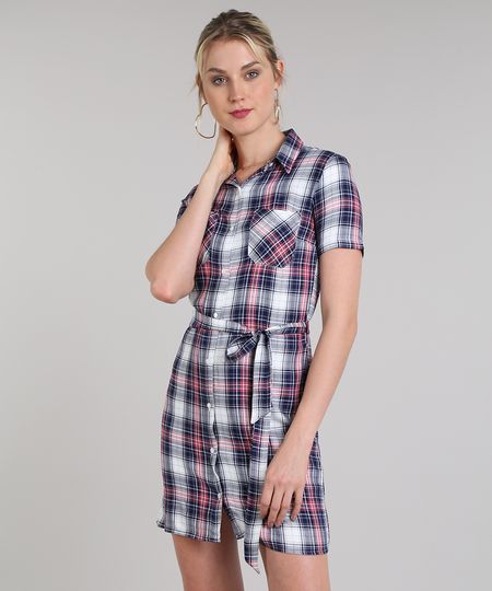 Vestido-Chemise-Feminino-Curto-Estampado-Xadrez-Manga-Curta-Azul-Marinho-9573165-Azul_Marinho_1