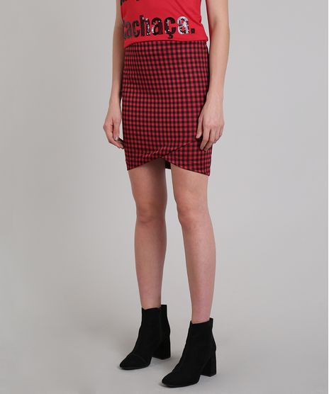 Saia-Feminina-com-Recortes-Estampada-Xadrez-com-Bolsos-Vermelho-9580057-Vermelho_1