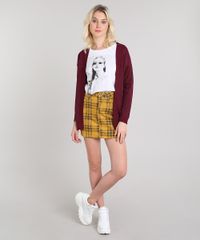 Saia-de-Sarja-Feminina-Estampada-Xadrez-com-Bolsos-Mostarda-9587507-Mostarda_3