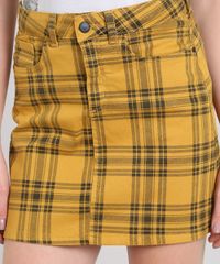 Saia-de-Sarja-Feminina-Estampada-Xadrez-com-Bolsos-Mostarda-9587507-Mostarda_4