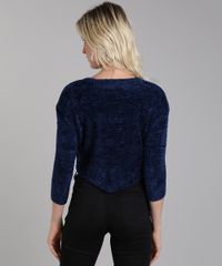 Sueter-Feminino-Cropped-em-Trico-Felpudo-Manga-3-4-Azul-Marinho-9431367-Azul_Marinho_2