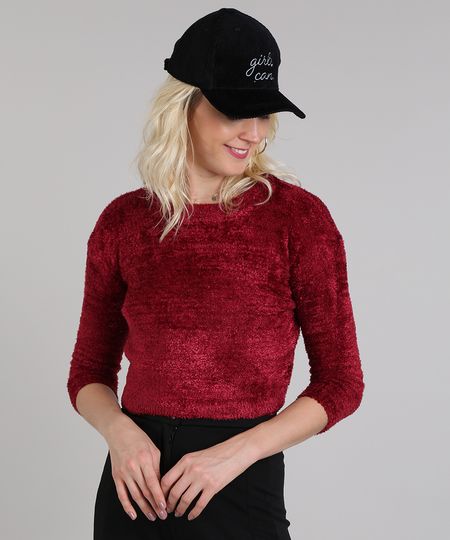 Sueter-Feminino-Cropped-em-Trico-Felpudo-Manga-3-4-Vinho-9431367-Vinho_1