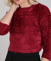 Sueter-Feminino-Cropped-em-Trico-Felpudo-Manga-3-4-Vinho-9431367-Vinho_4
