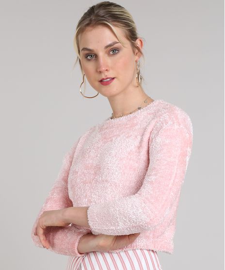 Sueter-Feminino-Cropped-em-Trico-Felpudo-Manga-3-4-Rose-9431367-Rose_1