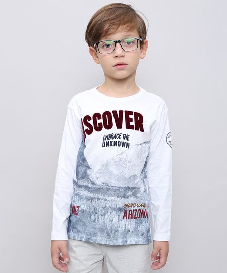 Camiseta-Infantil-com-Estampa-Flocada--Discover--Manga-Longa-Branca-9527070-Branco_1 Camiseta-Infantil-com-Estampa-Flocada--Discover--Manga-Longa-Branca-9527070-Branco_1