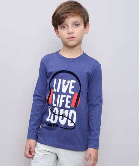 Camiseta-Infantil-com-Estampa-Flocada--Live-life-loud--Manga-Longa-Azul-9558624-Azul_1