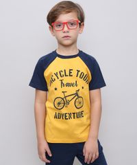 Camiseta-Infantil-Raglan--Bicycle-tour--Manga-Curta-Mostarda-9558630-Mostarda_1