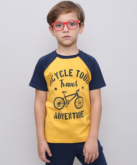 Camiseta-Infantil-Raglan--Bicycle-tour--Manga-Curta-Mostarda-9558630-Mostarda_1