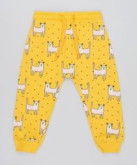 Calca-Infantil-Estampada-de-Onca-em-Moletom-Mostarda-9540161-Mostarda_1