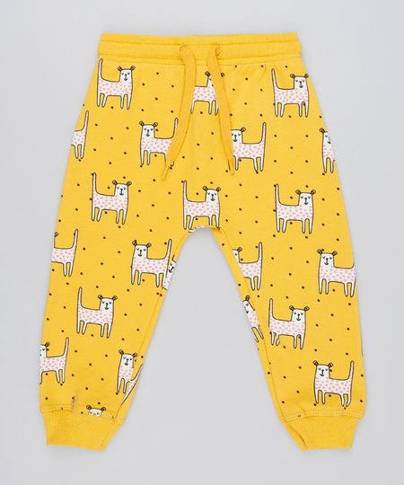 Calca-Infantil-Estampada-de-Onca-em-Moletom-Mostarda-9540161-Mostarda_1