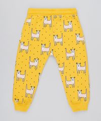 Calca-Infantil-Estampada-de-Onca-em-Moletom-Mostarda-9540161-Mostarda_2