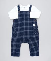 Conjunto-Infantil-de-Body-Manga-Longa-Off-White---Jardineira-Estampada-Xadrez-com-Bolso-Azul-Marinho-9451009-Azul_Marinho_1